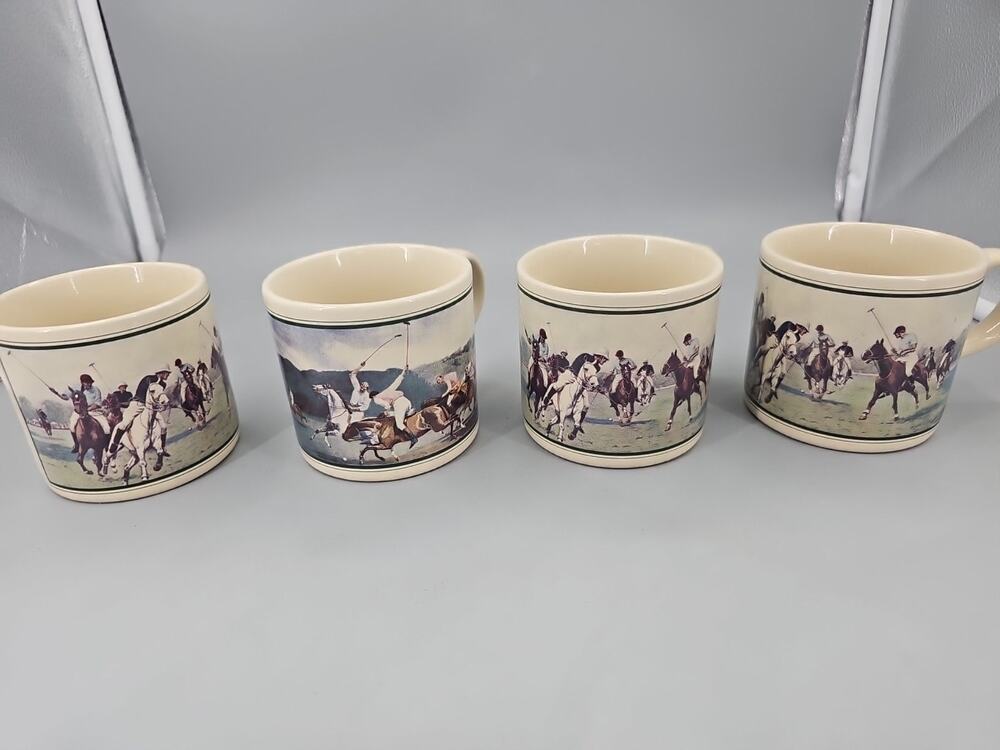 Set of 4 Vintage Ralph Lauren POLO Coffee Mugs Thoroughbred Equestrian 12oz